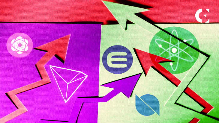 Des indicateurs haussiers apparaissent sur les graphiques quotidiens de TRX, ENJ, SXP, ONT et ATOM.